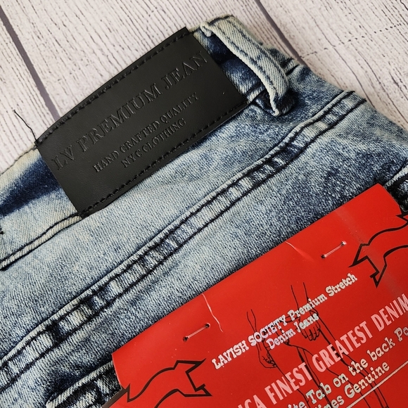 Skinny Fit Distressed Blue Wash Denim Shorts - Picture 15 of 15